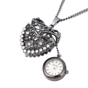 Strada Austrian Crystal Japanese Movement Openable Heart Pendant Watch